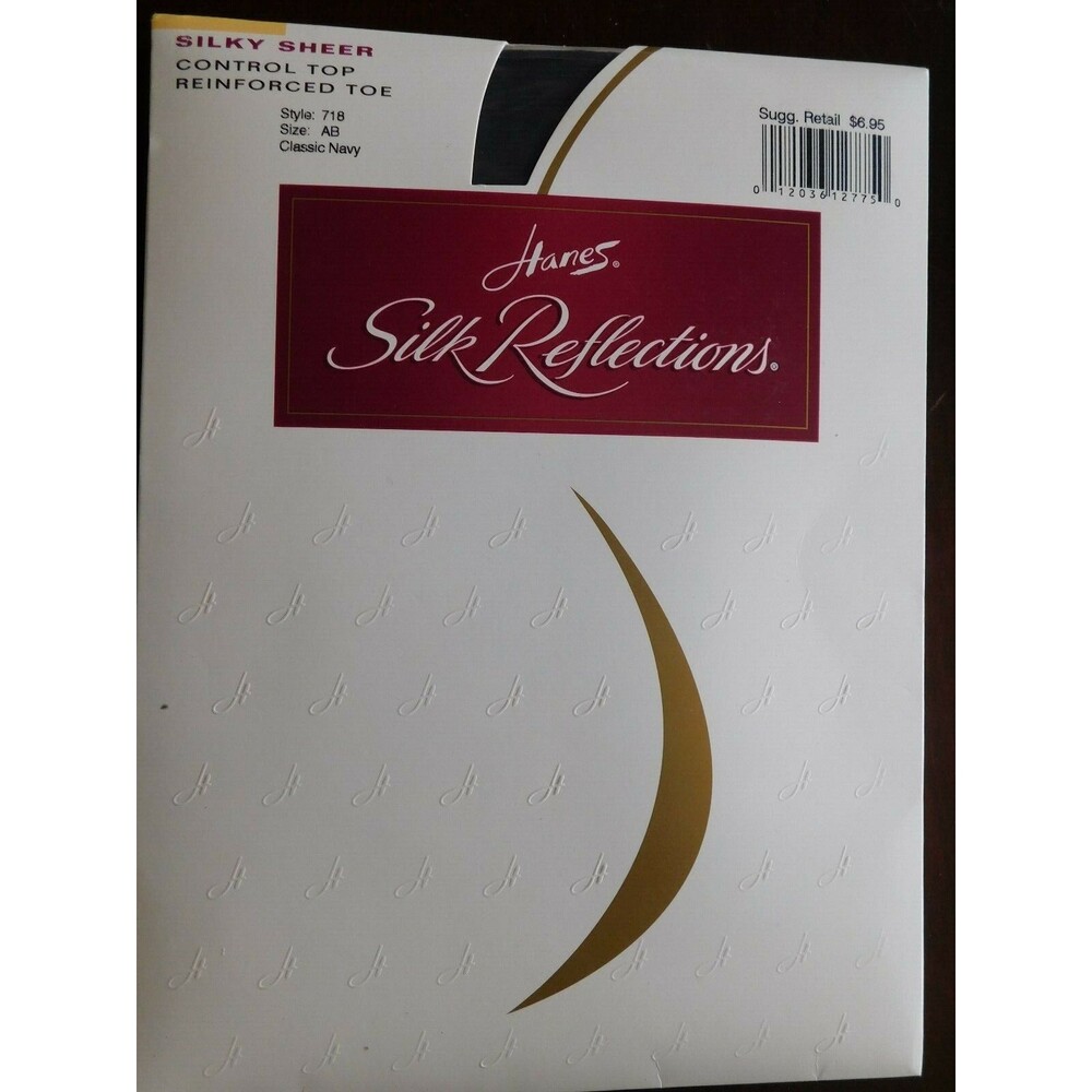Hanes Silk Reflections Silky Sheer Control-Top Panty Reinforced Toe Sz AB Navy